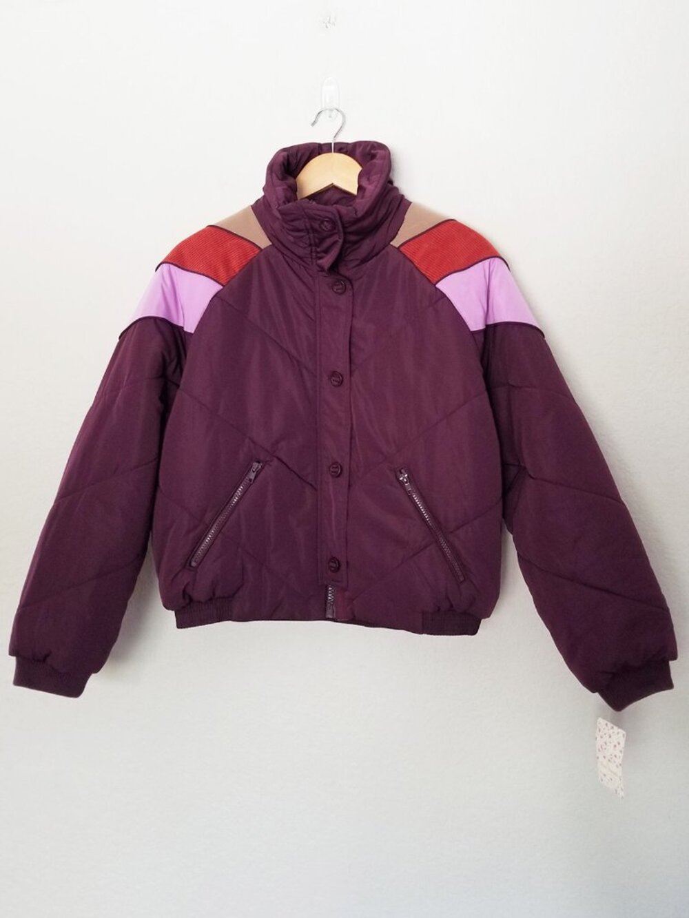 NEW Free People Heidi Ski Puffer Jacket XS in Wine Purple Retro Colorblock $128 - Picture 7 of 16